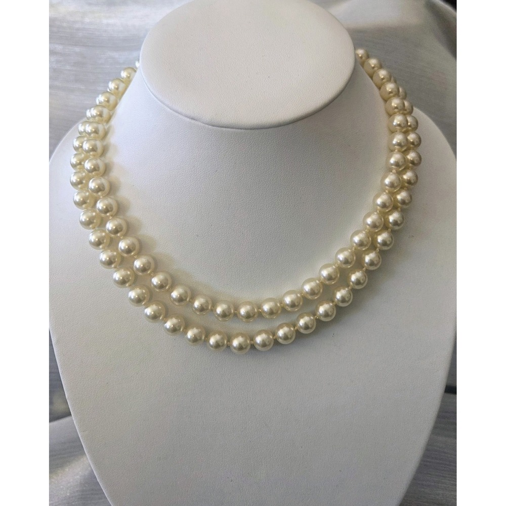 Vintage‎ Pearl Mallorca Spain Necklace Double Strand Choker Hand Knotted EUC 16"